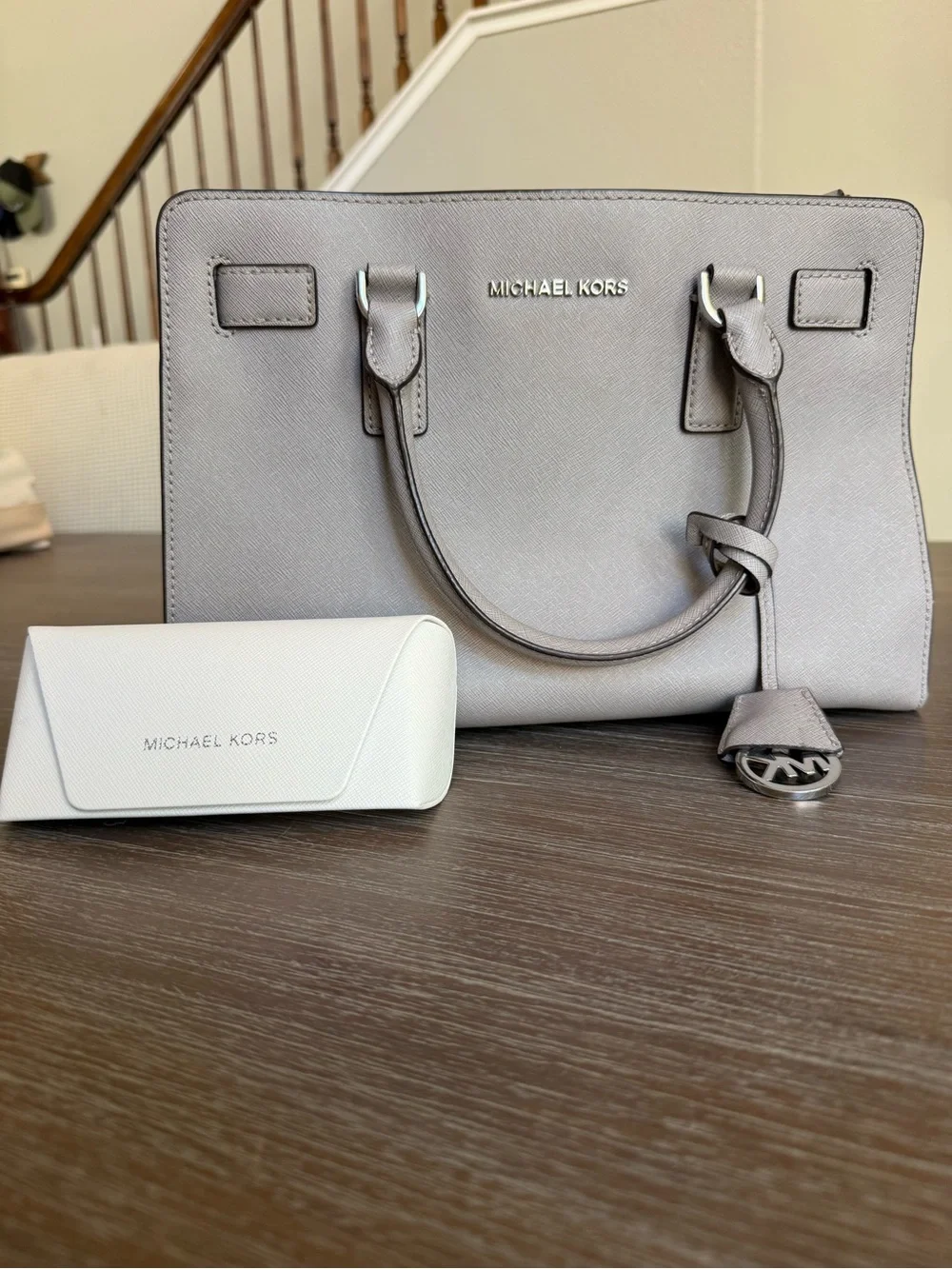 Michael Kors Women's Saffiano Leather Satchel Handbag - Grey